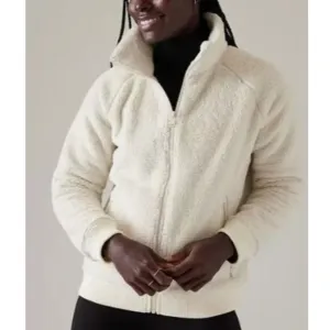 Athleta Tugga Fleece Jacket Women's Size M Full Zip Ivory Cream