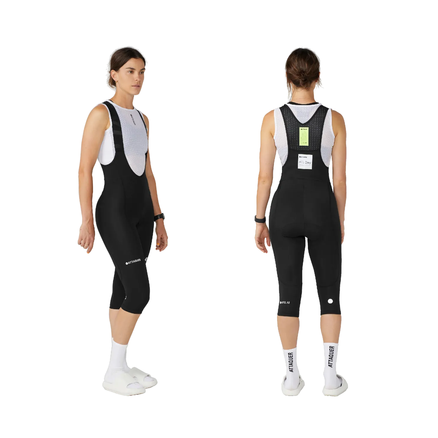 Attaquer Womens All Day 3/4 Bib - Black/White Logo