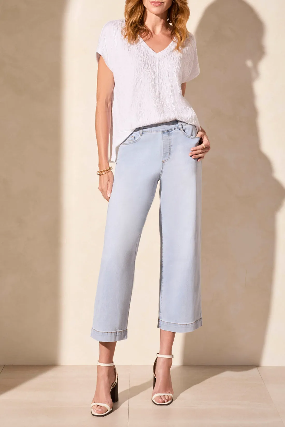 Audrey Pull On Flare Jeans w/ Pockets - Light Surf