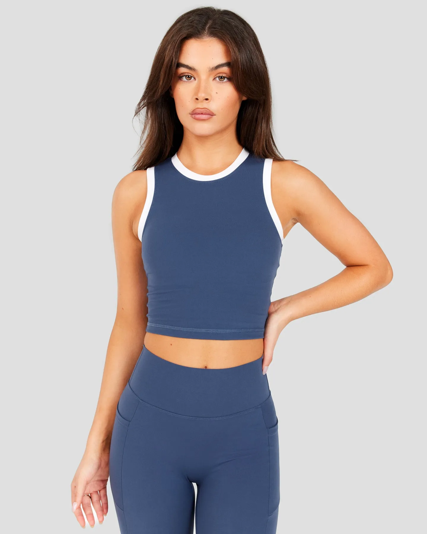 Aura Ringer Tank - Soft Navy / White