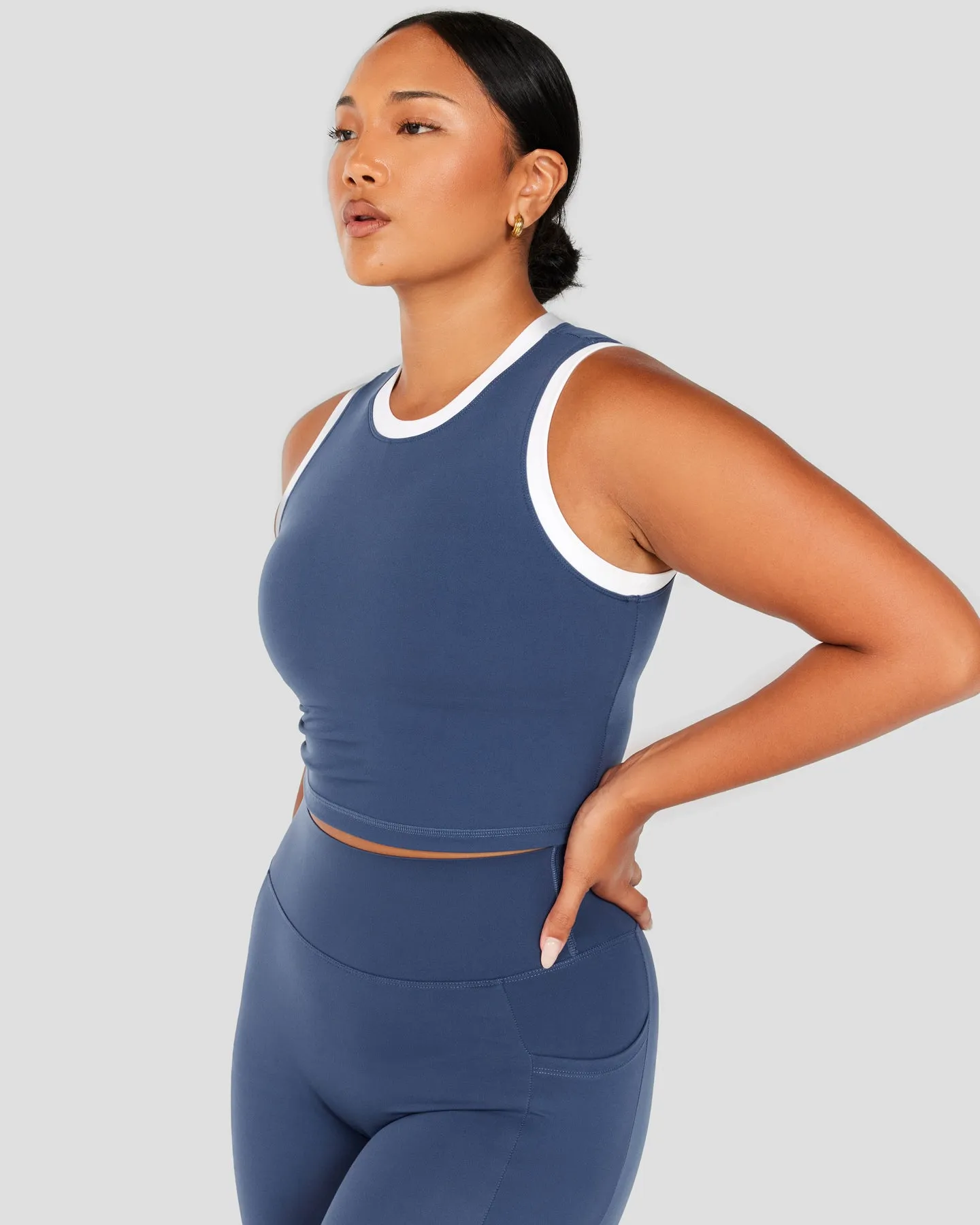 Aura Ringer Tank - Soft Navy / White
