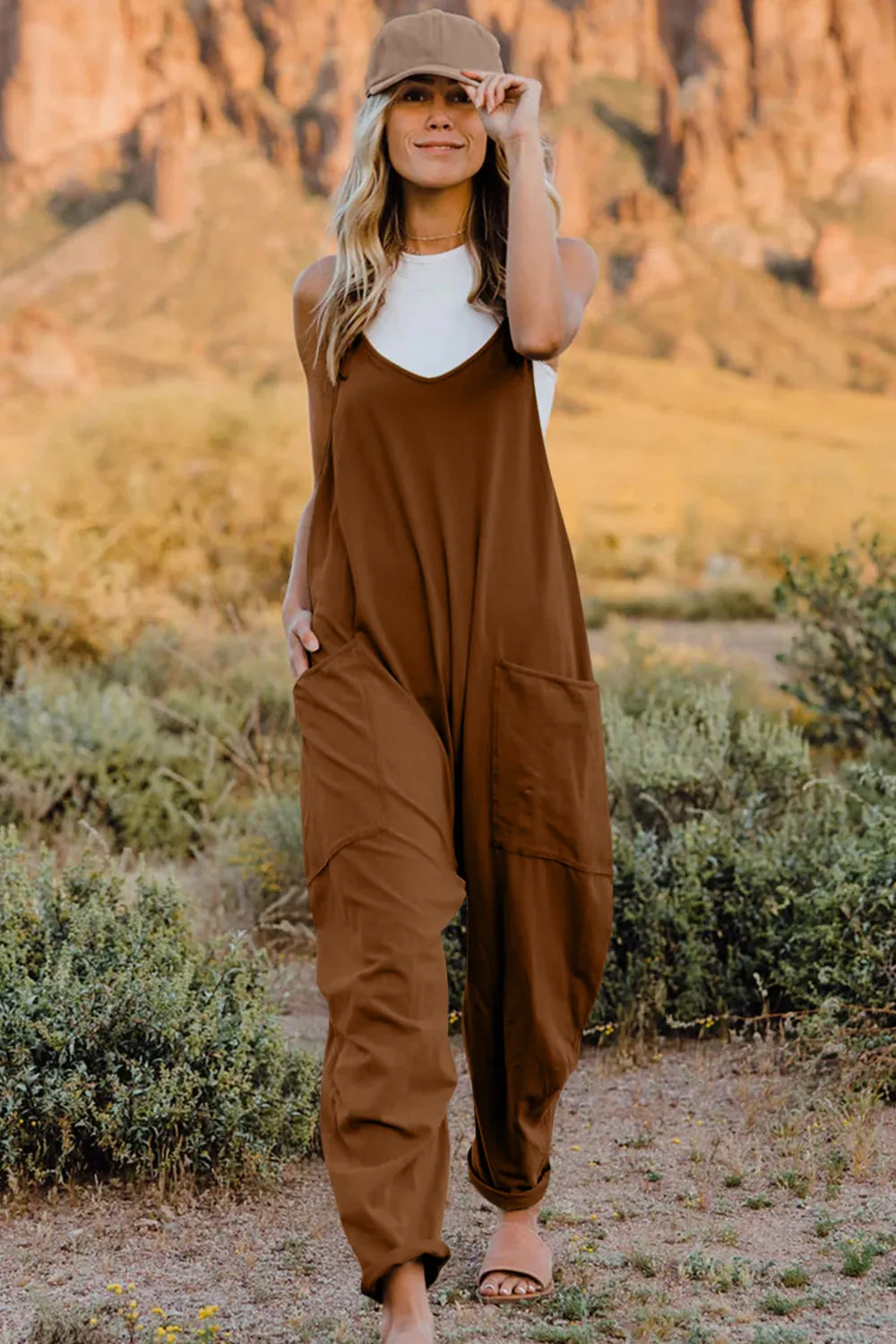 Ava V-Neck Sleeveless Jumpsuit with Pockets - Online Exclusive