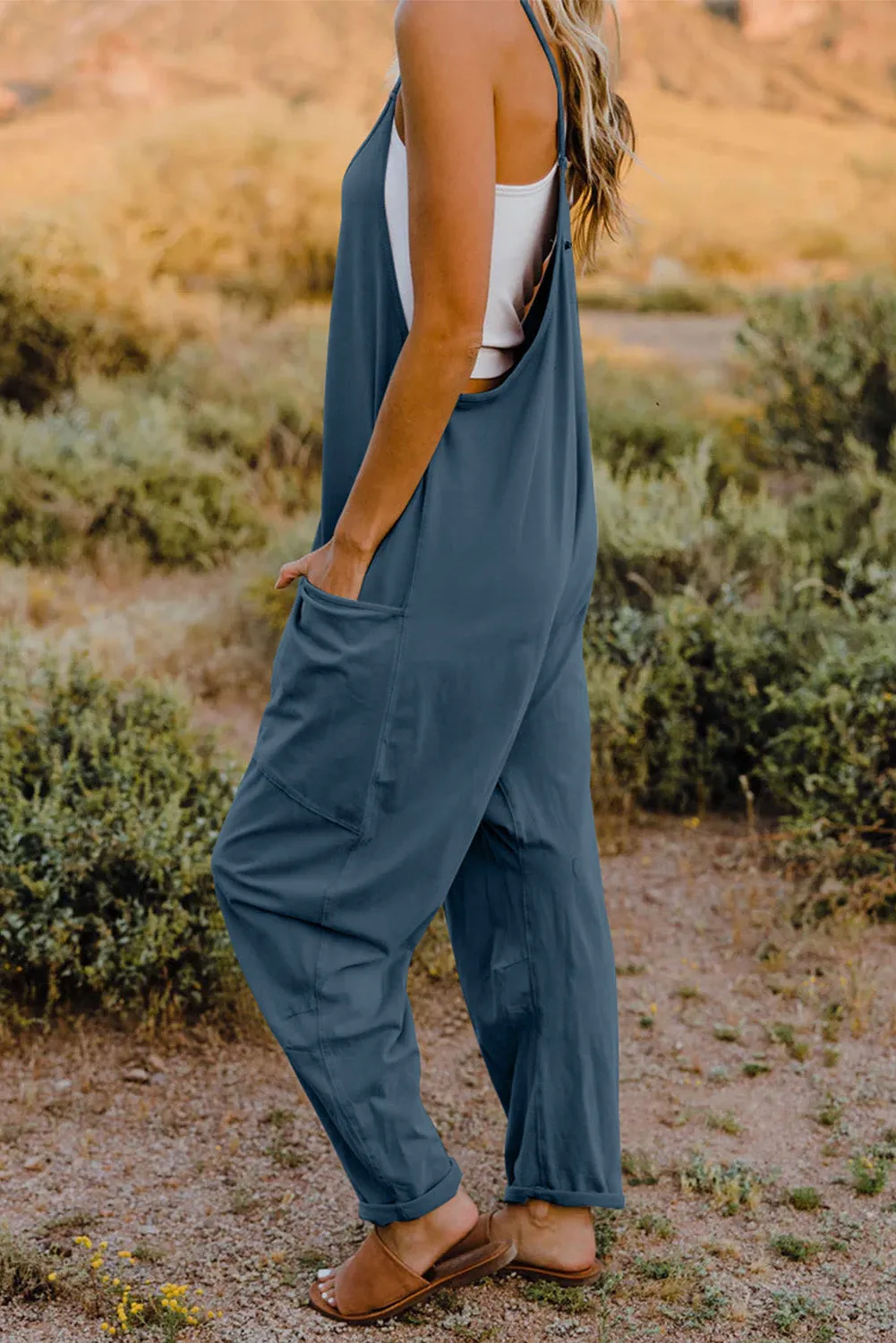 Ava V-Neck Sleeveless Jumpsuit with Pockets - Online Exclusive