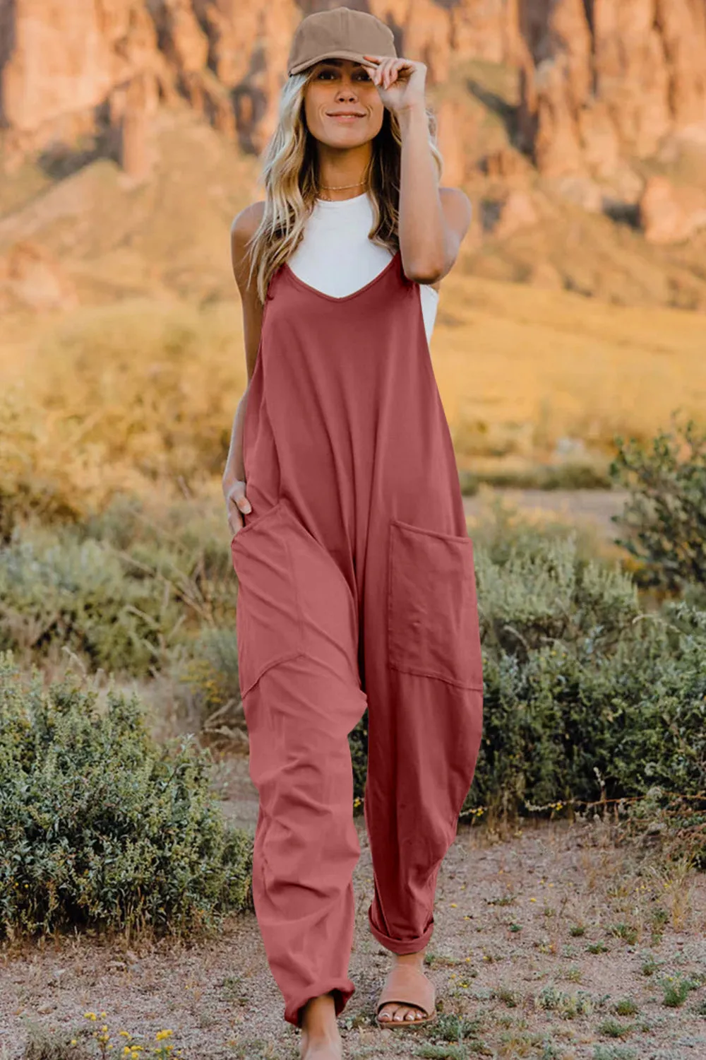 Ava V-Neck Sleeveless Jumpsuit with Pockets - Online Exclusive