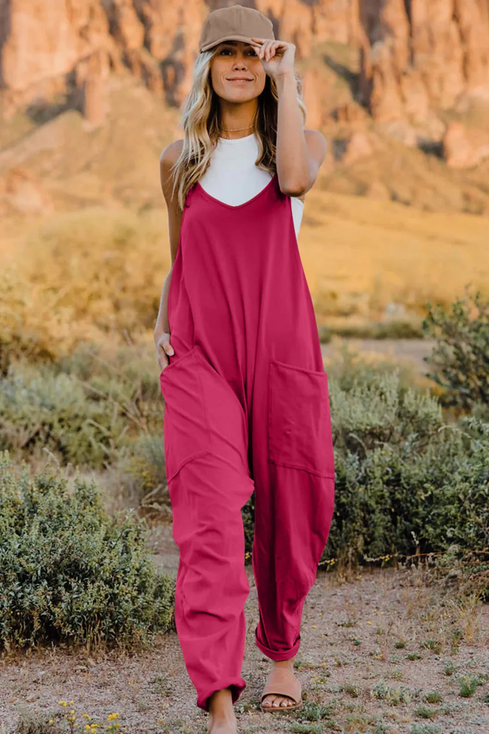 Ava V-Neck Sleeveless Jumpsuit with Pockets - Online Exclusive