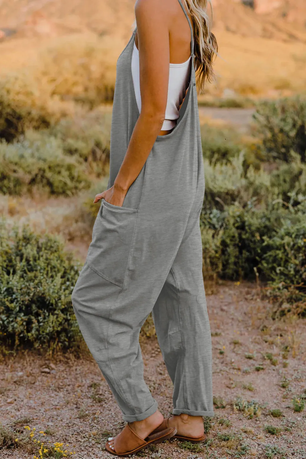 Ava V-Neck Sleeveless Jumpsuit with Pockets - Online Exclusive
