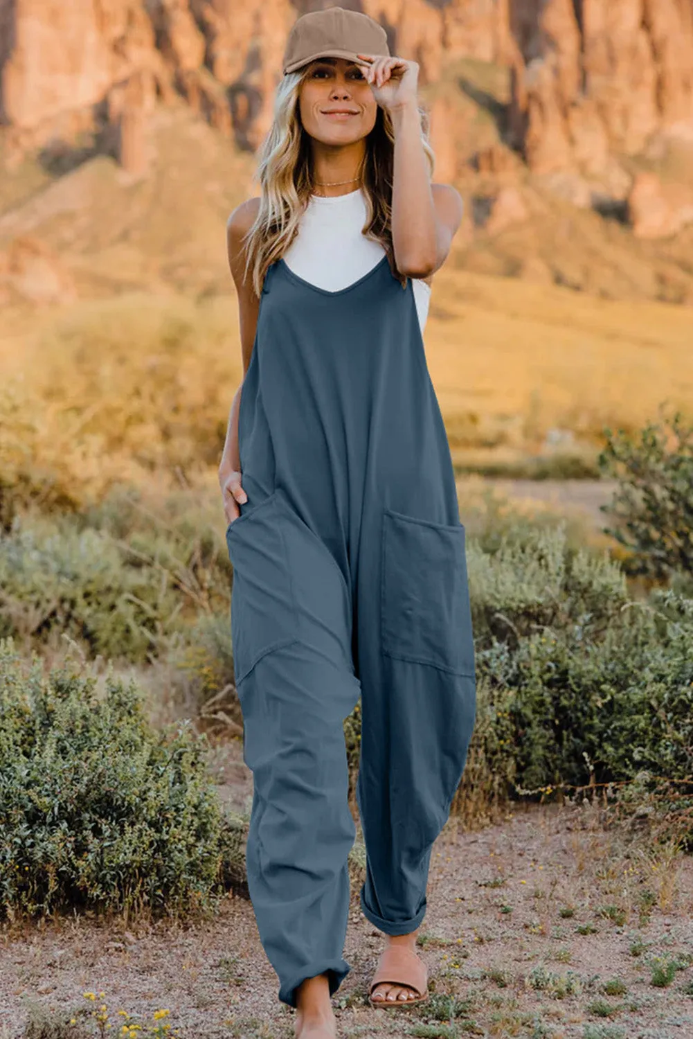 Ava V-Neck Sleeveless Jumpsuit with Pockets - Online Exclusive