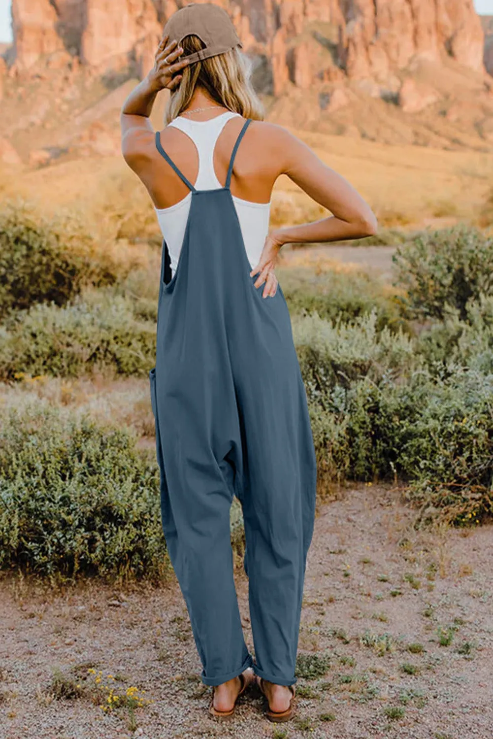 Ava V-Neck Sleeveless Jumpsuit with Pockets - Online Exclusive