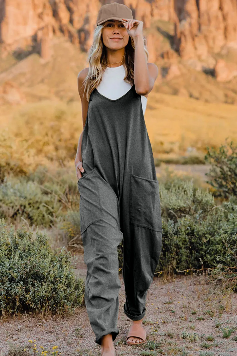 Ava V-Neck Sleeveless Jumpsuit with Pockets - Online Exclusive