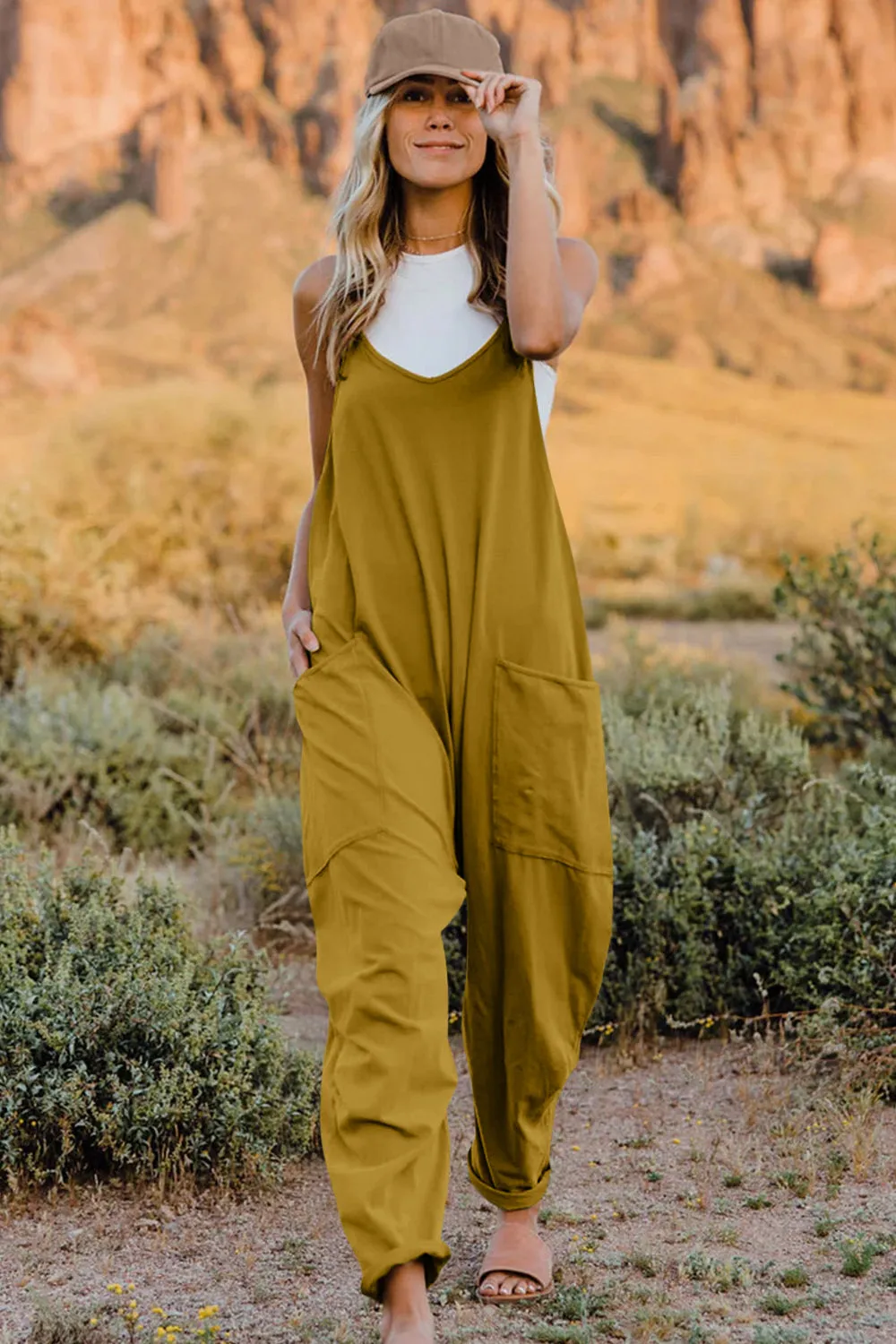 Ava V-Neck Sleeveless Jumpsuit with Pockets - Online Exclusive