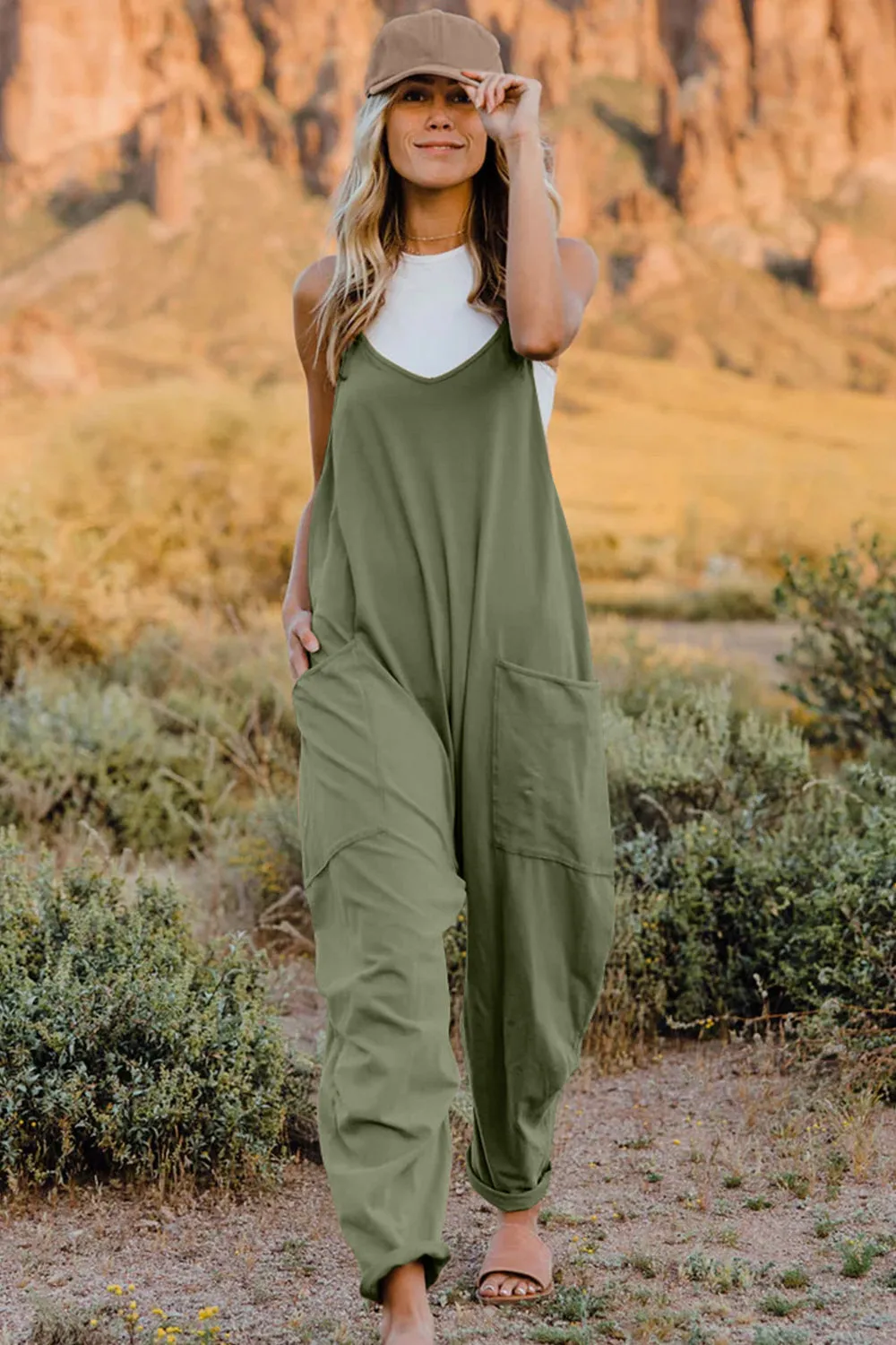 Ava V-Neck Sleeveless Jumpsuit with Pockets - Online Exclusive