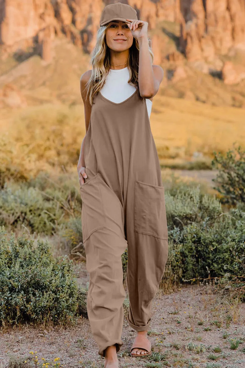 Ava V-Neck Sleeveless Jumpsuit with Pockets - Online Exclusive