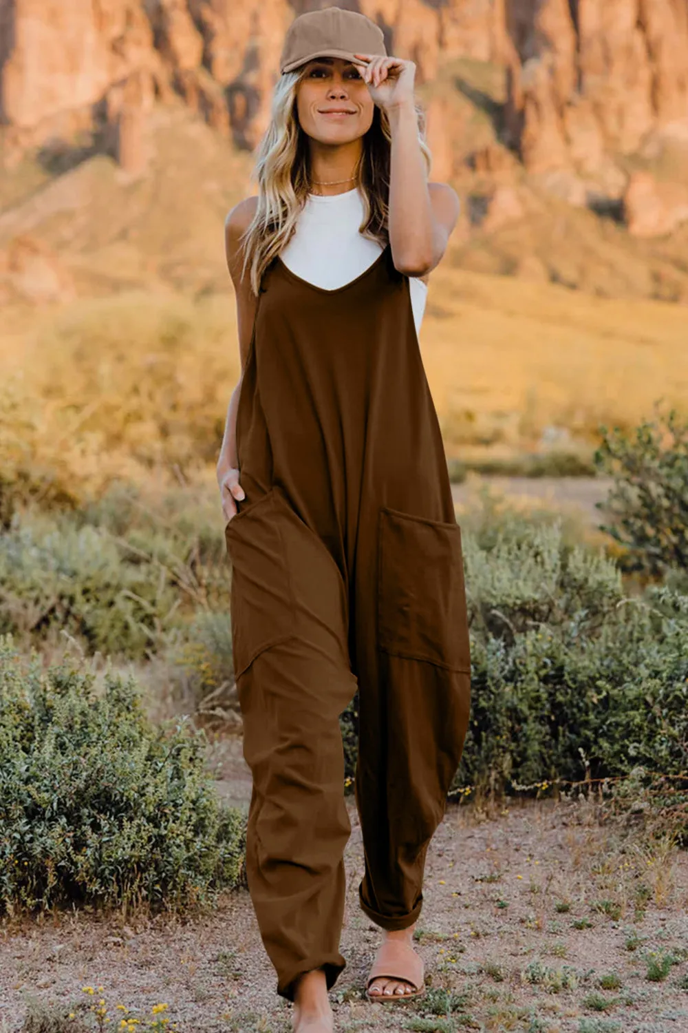 Ava V-Neck Sleeveless Jumpsuit with Pockets - Online Exclusive