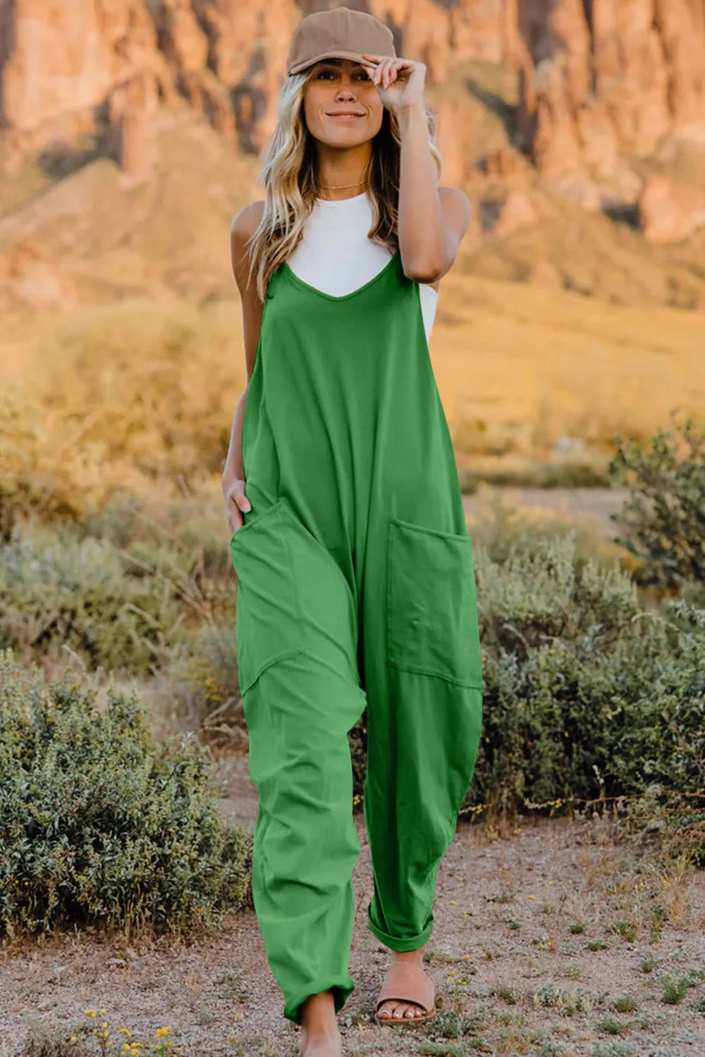 Ava V-Neck Sleeveless Jumpsuit with Pockets - Online Exclusive
