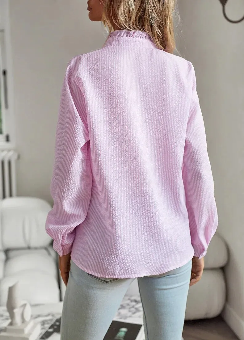Averelle | Womens Frill Blouse with Embroidered Details Smart Cotton Top for Spring Looks & Elegant Casual Fashion