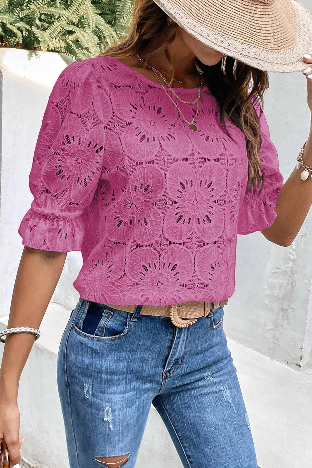 BABETTE FLORAL JAQUARD LACE TOP - 2 COLORS