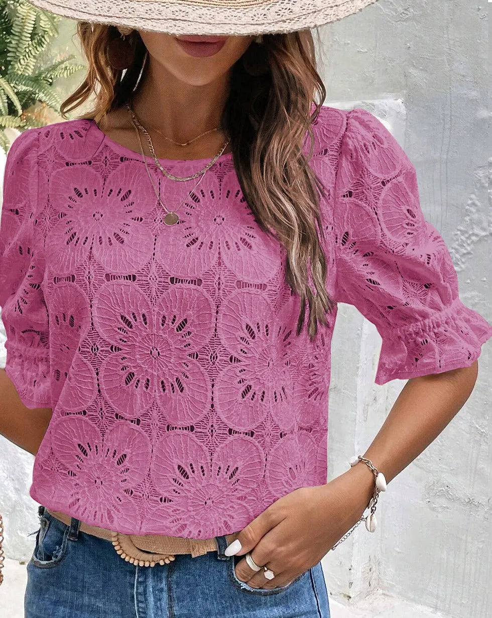 BABETTE FLORAL JAQUARD LACE TOP - 2 COLORS