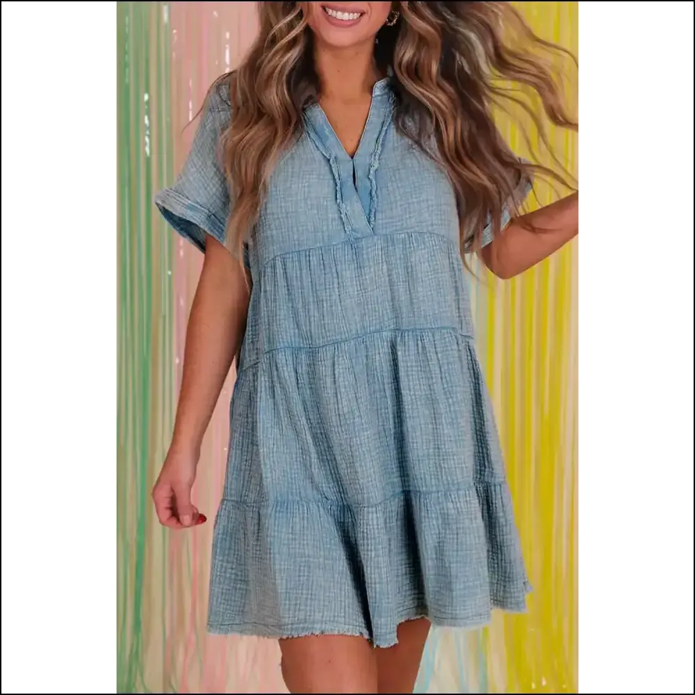 Beau Blue Crinkle Split Neck Dress: Dress , Slay Harder 💙 Needful Things
