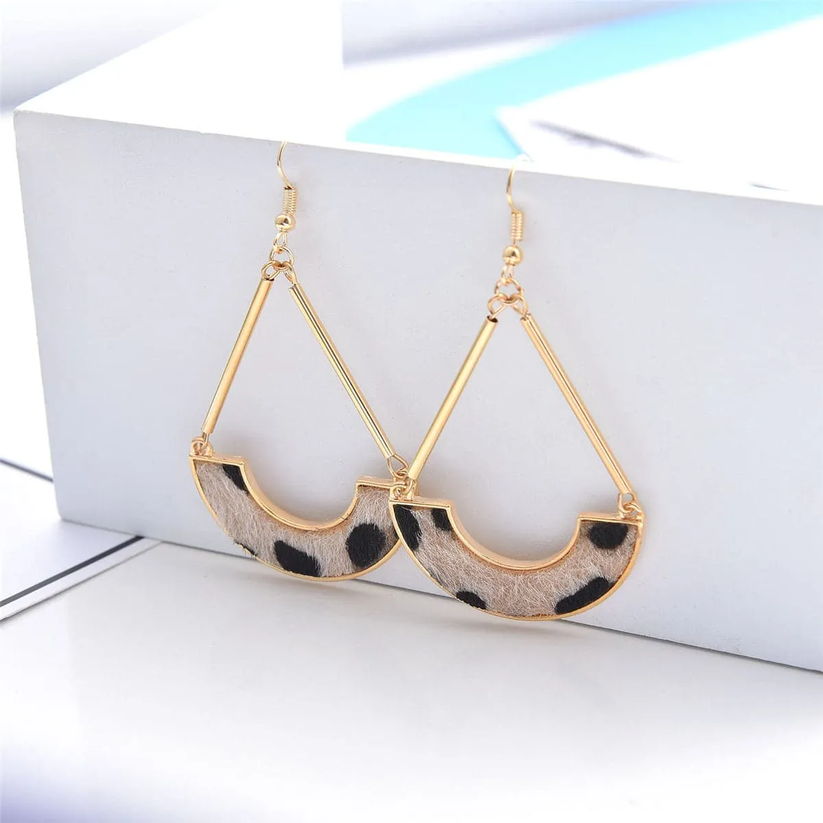 Beige Polyurethane & 18K Gold-Plated Leopard Curve Drop Earrings