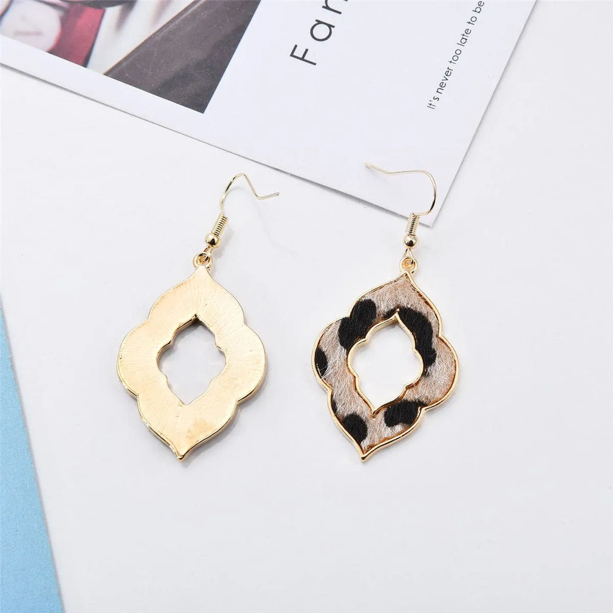 Beige Polyurethane & 18K Gold-Plated Leopard Lattice Drop Earrings
