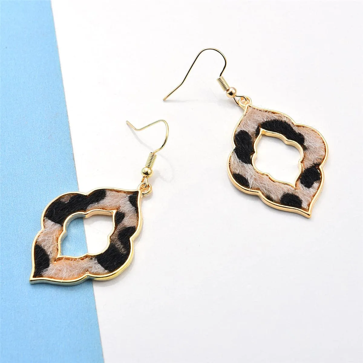 Beige Polyurethane & 18K Gold-Plated Leopard Lattice Drop Earrings