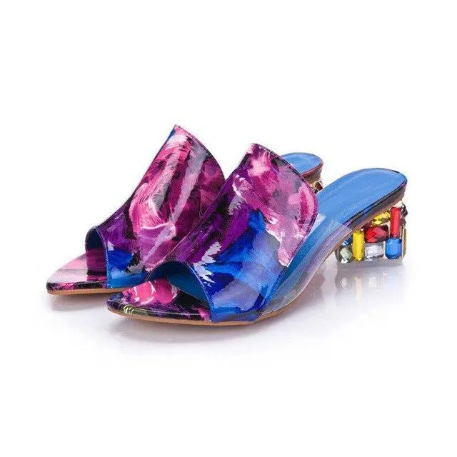 Big size Elegant Crystals Chunky Heels Woman Sandals