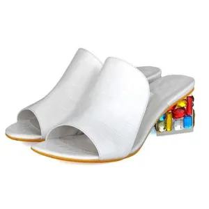 Big size Elegant Crystals Chunky Heels Woman Sandals