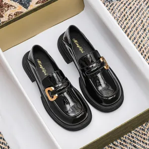 Bjlxn 2023 new spring women's loafers British style Black casual shoes Fashionable metal decoration Party and work wear size 41-43