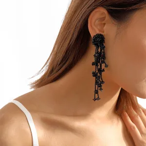 Black Acrylic & Silver-Plated Flower Tassel Drop Earrings