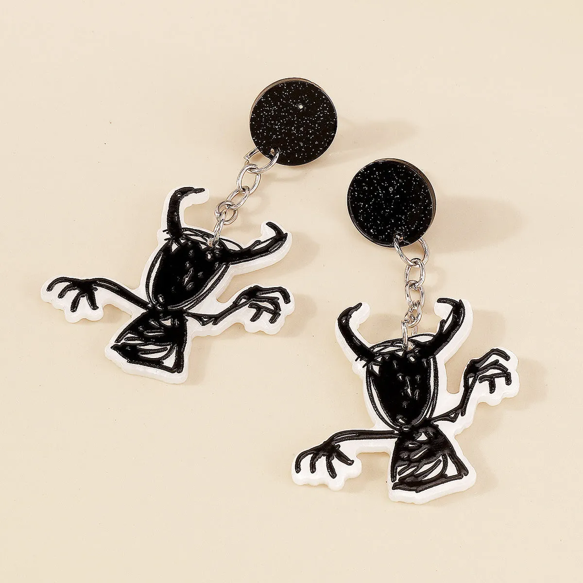 Black Acrylic & Silver-Plated Ghost Drop Earring