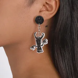 Black Acrylic & Silver-Plated Ghost Drop Earring