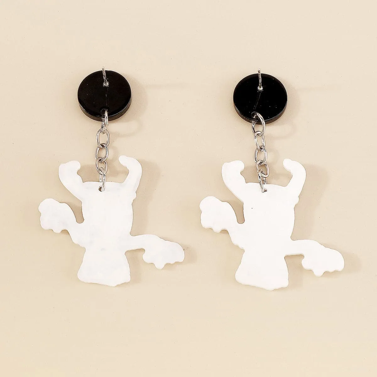 Black Acrylic & Silver-Plated Ghost Drop Earring