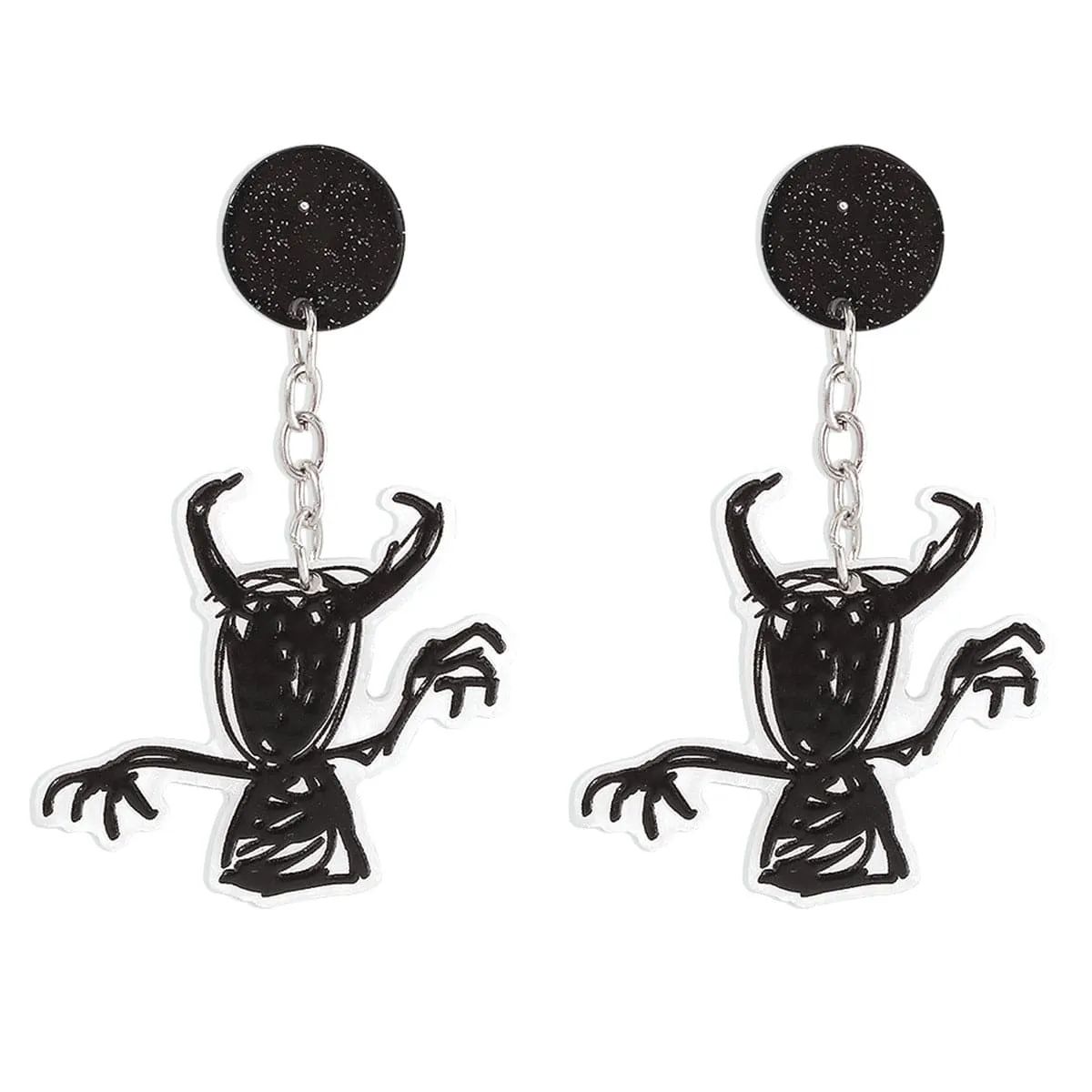 Black Acrylic & Silver-Plated Ghost Drop Earring