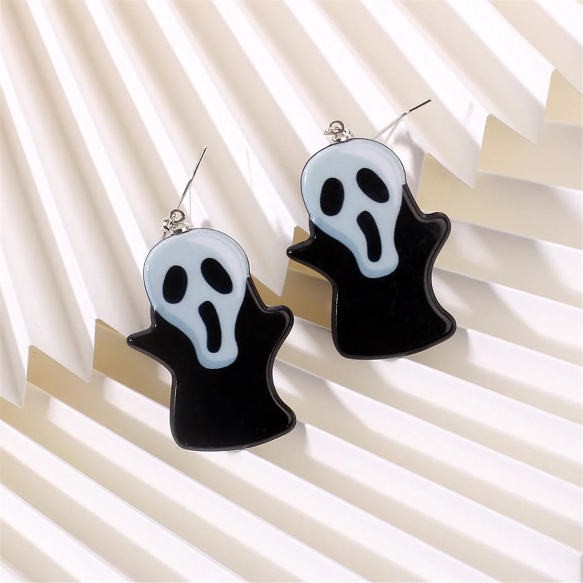Black Acrylic & Silver-Plated Ghost Drop Earrings