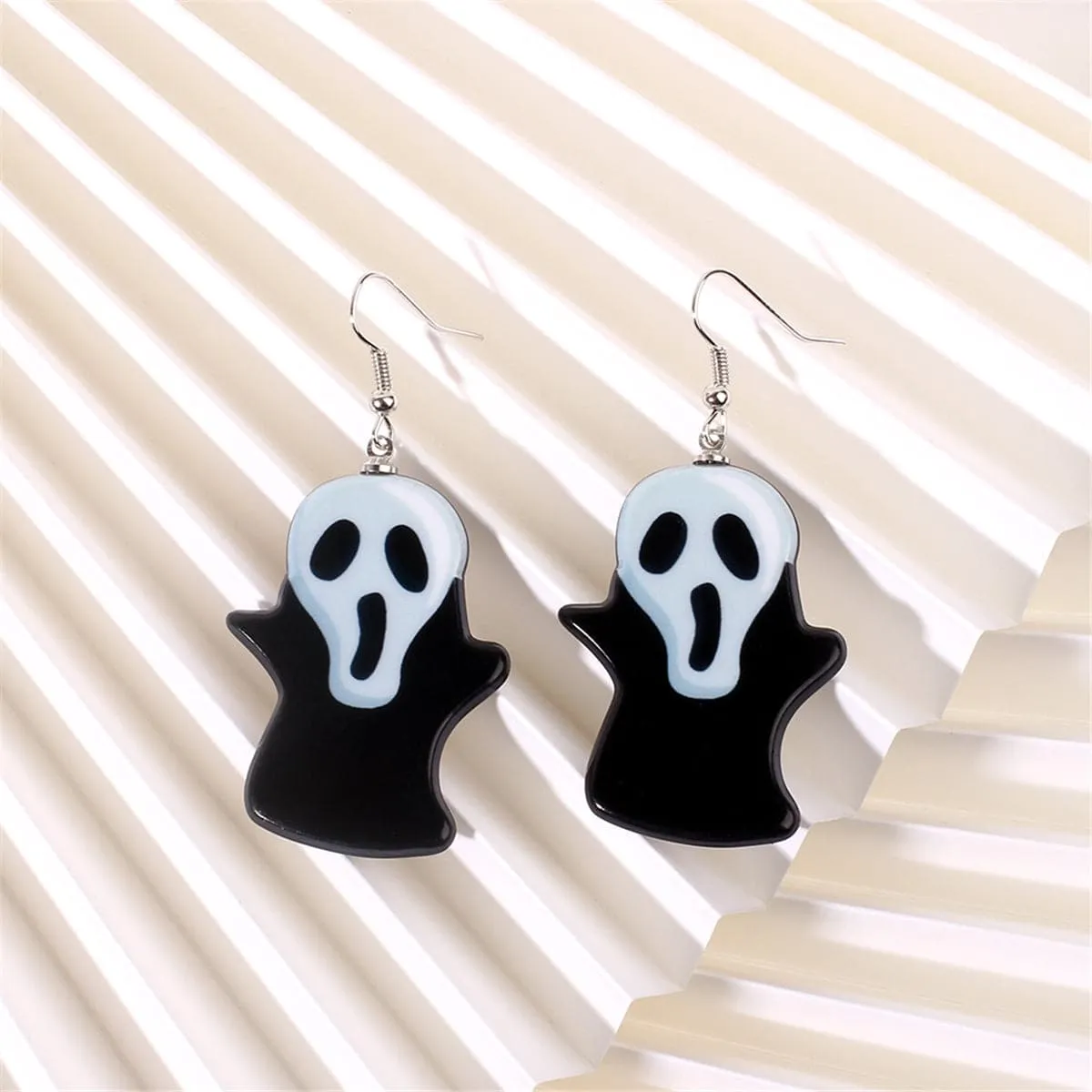 Black Acrylic & Silver-Plated Ghost Drop Earrings