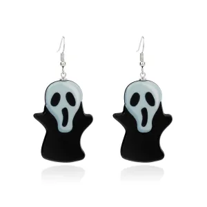 Black Acrylic & Silver-Plated Ghost Drop Earrings
