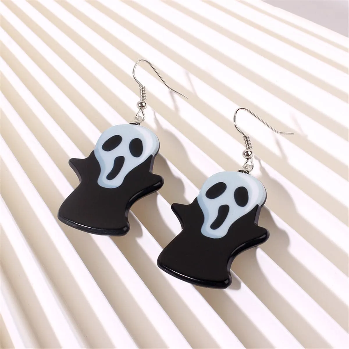 Black Acrylic & Silver-Plated Ghost Drop Earrings