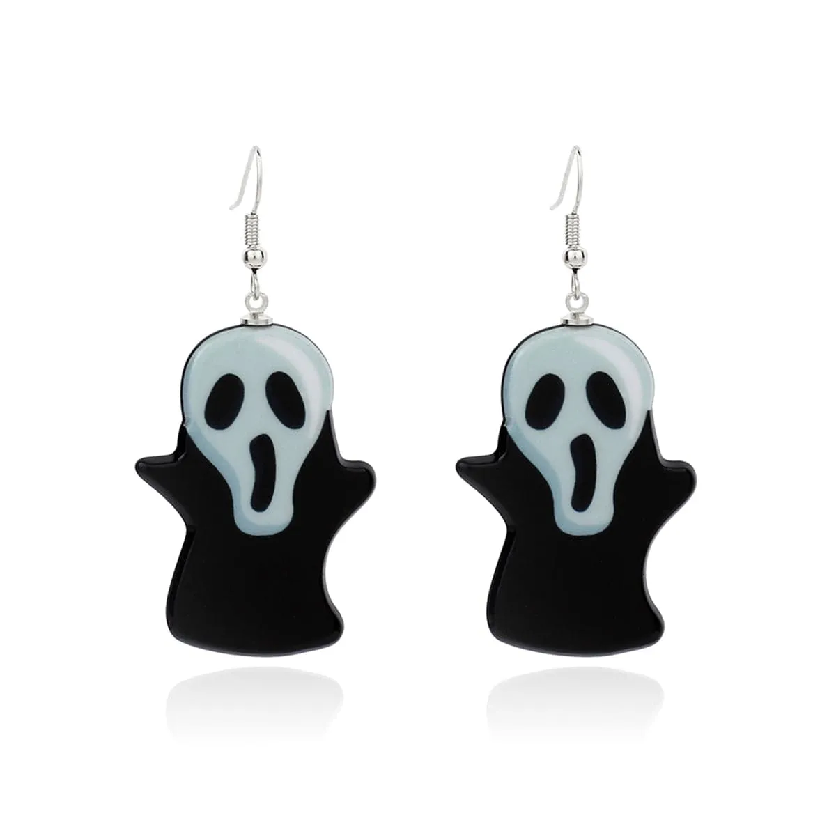 Black Acrylic & Silver-Plated Ghost Drop Earrings