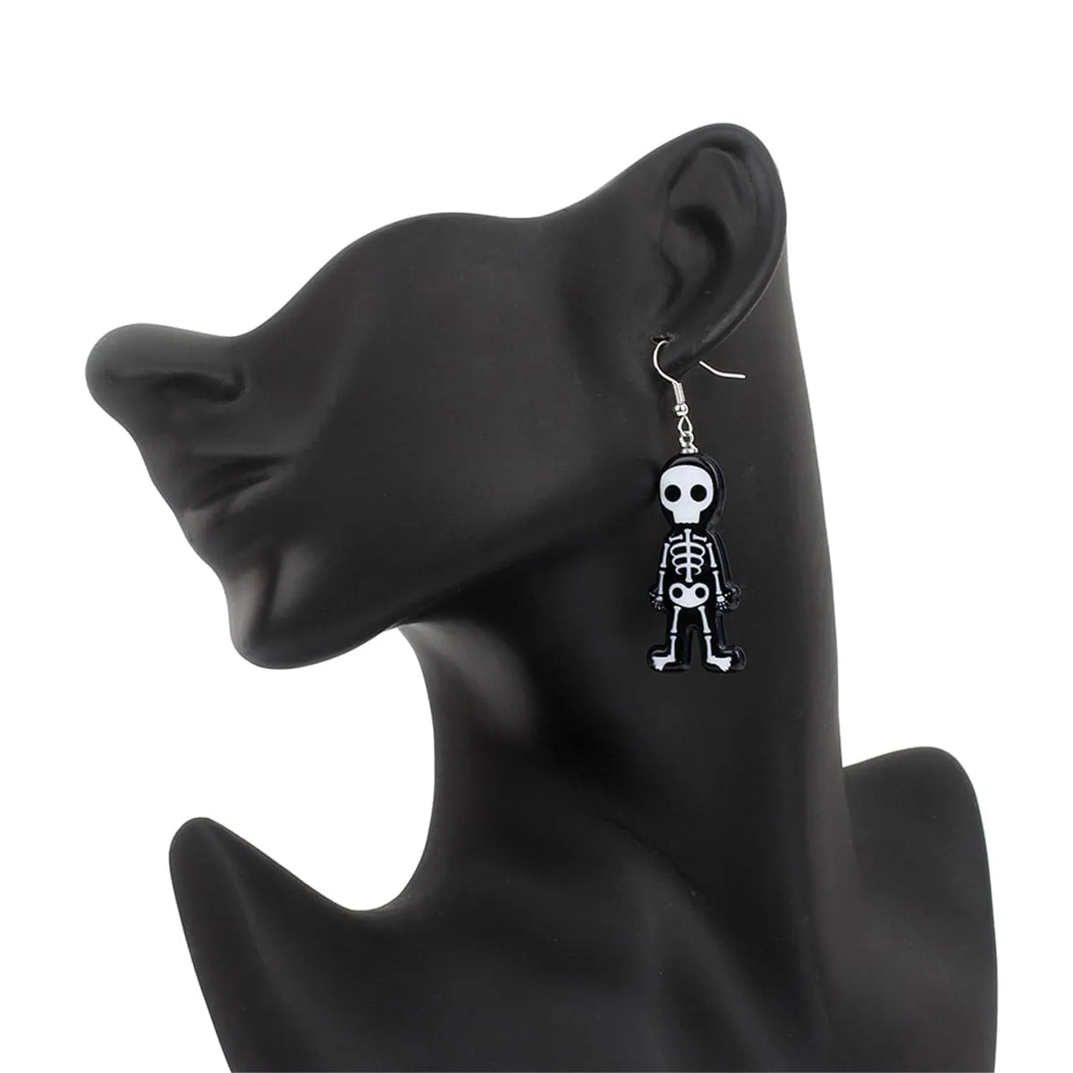 Black Acrylic & Silver-Plated Skeleton Drop Earrings