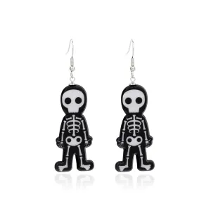 Black Acrylic & Silver-Plated Skeleton Drop Earrings