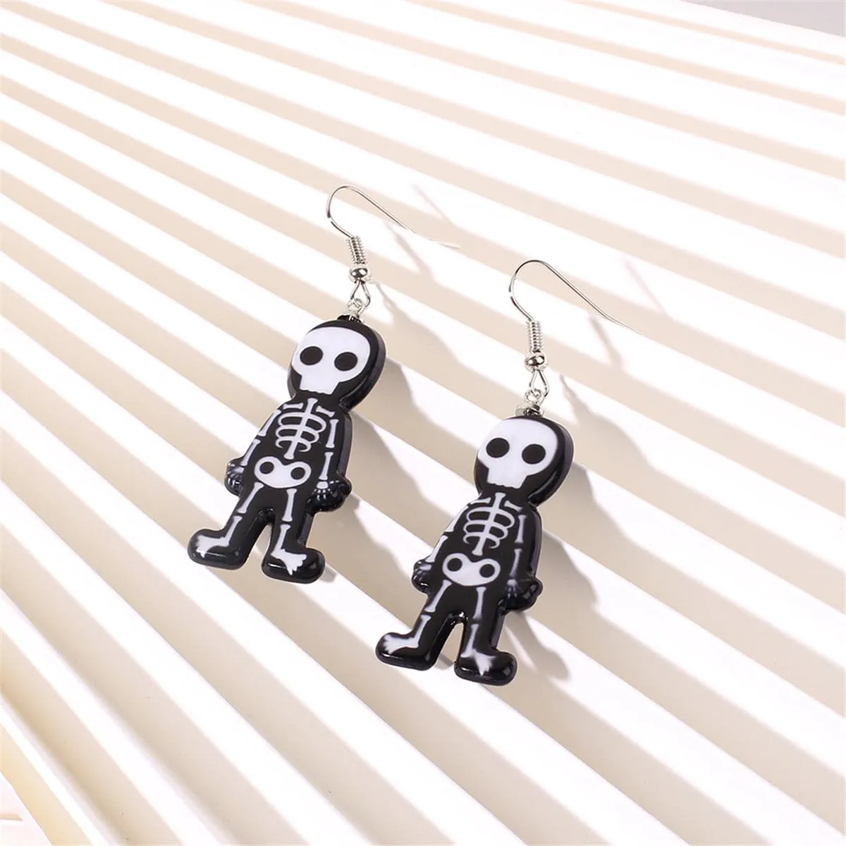 Black Acrylic & Silver-Plated Skeleton Drop Earrings