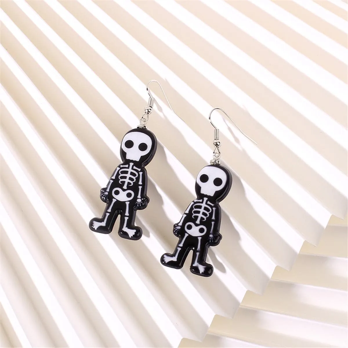 Black Acrylic & Silver-Plated Skeleton Drop Earrings