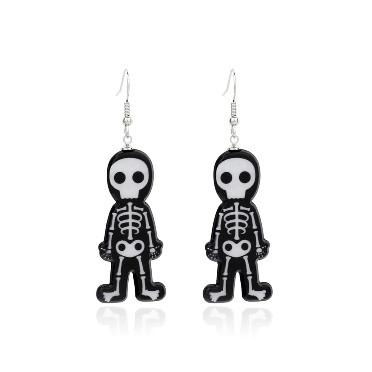 Black Acrylic & Silver-Plated Skeleton Drop Earrings