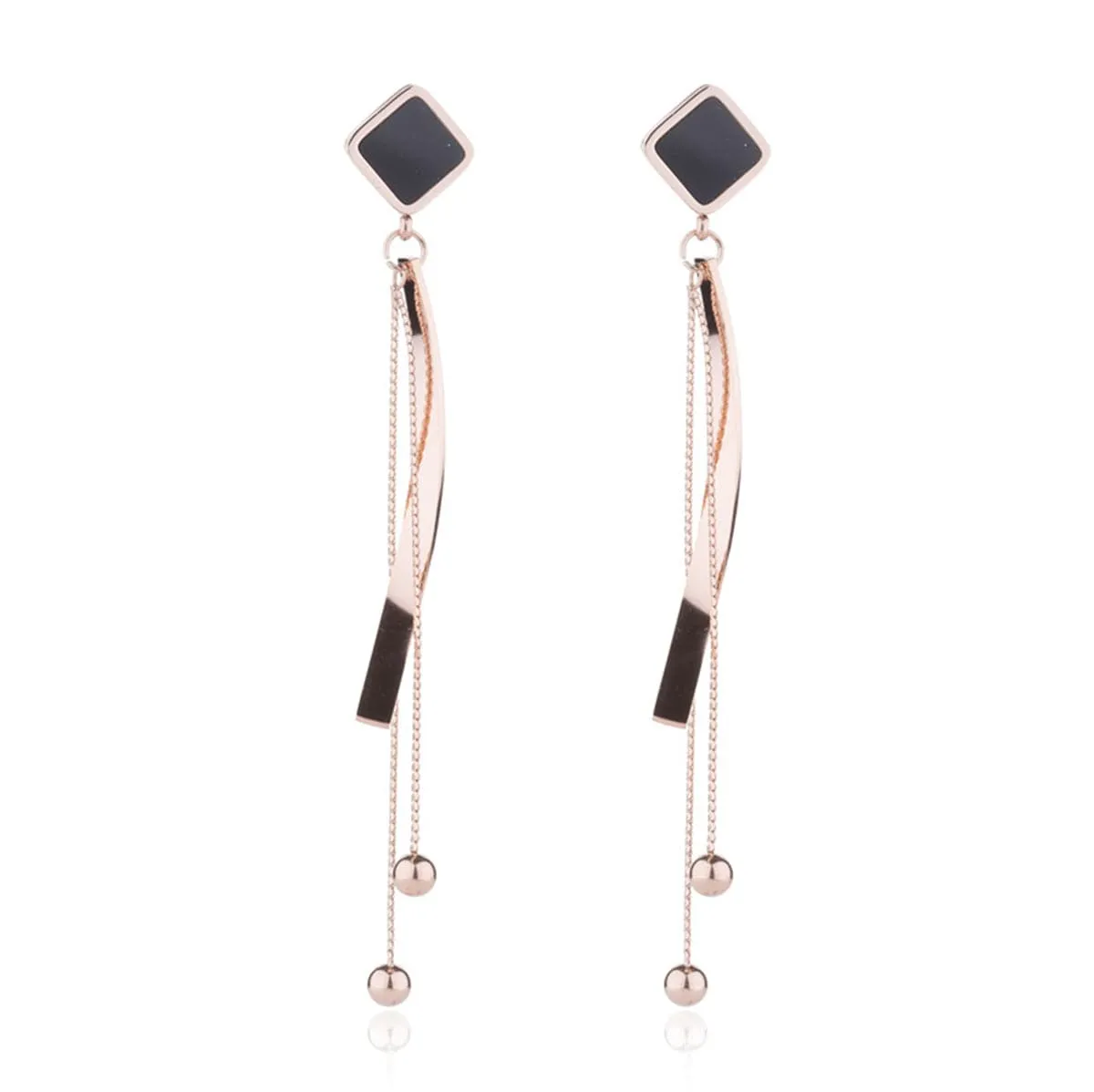 Black & 18K Rose Gold-Plated Rhombus Tassel Drop Earrings