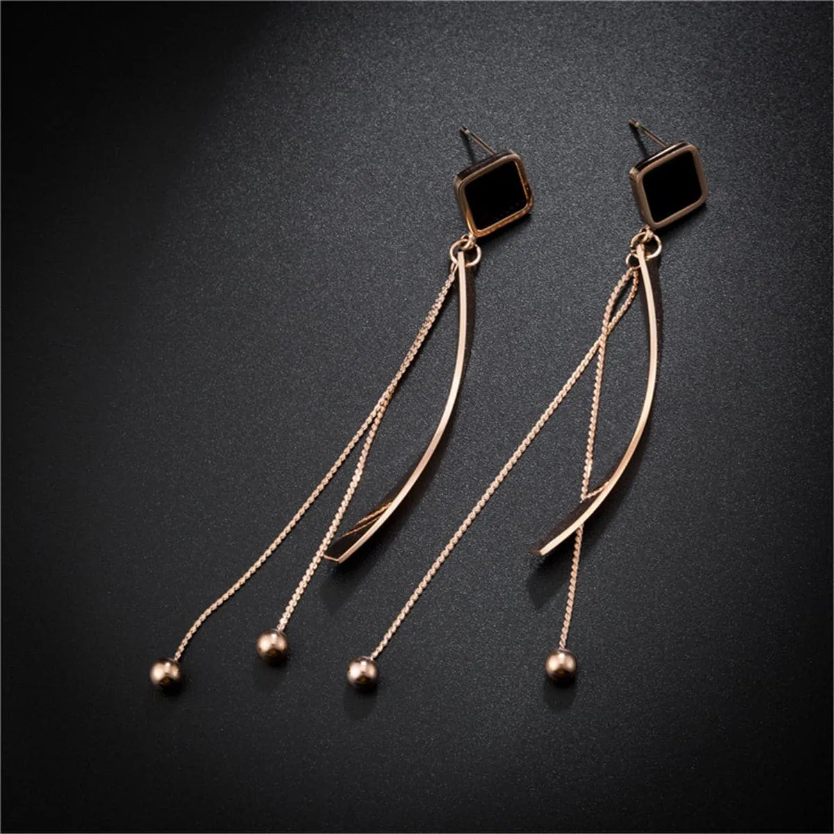 Black & 18K Rose Gold-Plated Rhombus Tassel Drop Earrings