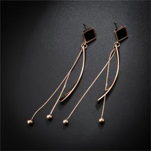 Black & 18K Rose Gold-Plated Rhombus Tassel Drop Earrings