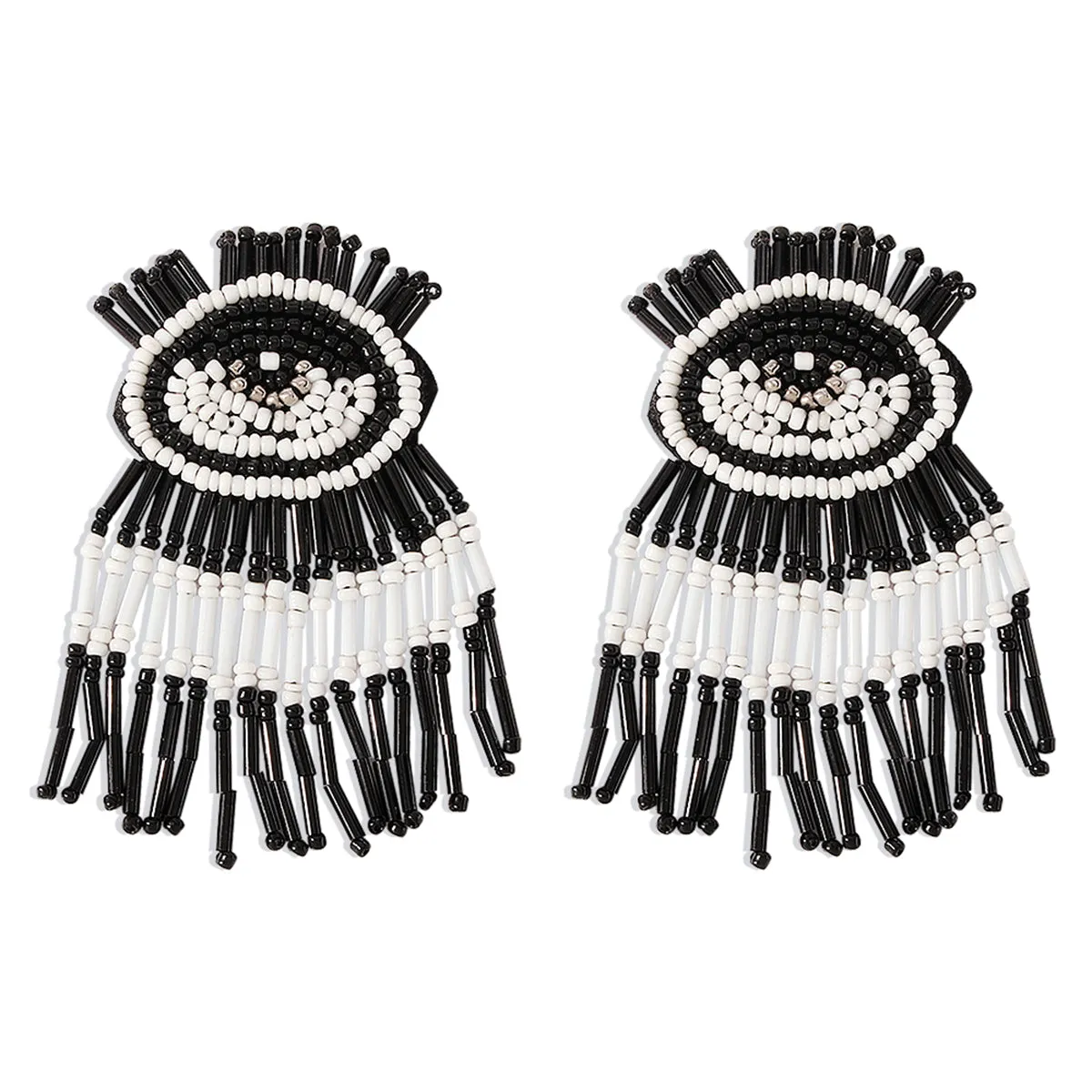 Black & White Howlite Eye Tassel Drop Earrings