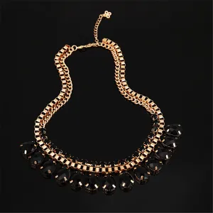 Black Crystal & Cubic Zirconia Station Necklace