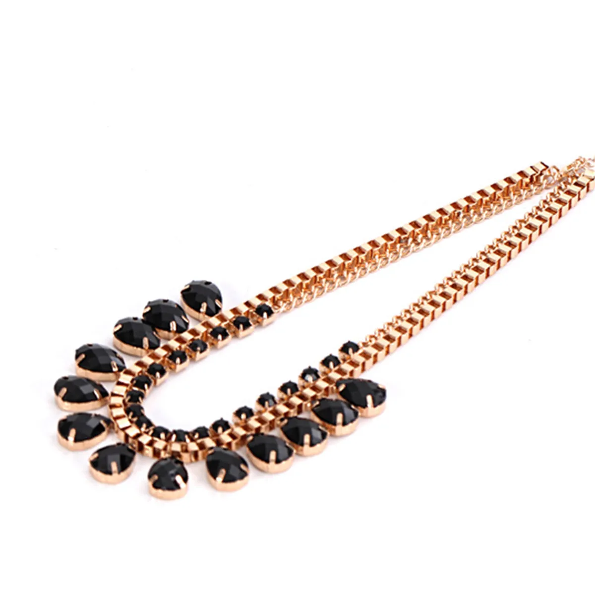 Black Crystal & Cubic Zirconia Station Necklace