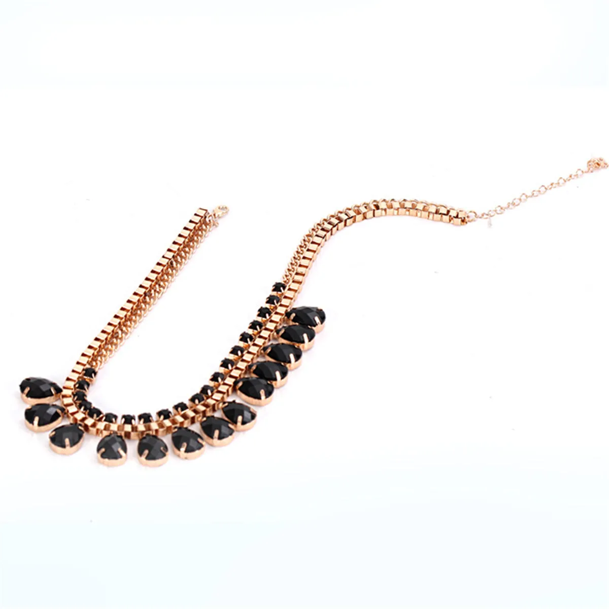 Black Crystal & Cubic Zirconia Station Necklace